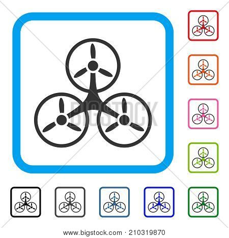 Air Tricopter icon. Flat grey pictogram symbol in a light blue rounded rectangular frame. Black, gray, green, blue, red, orange color additional versions of Air Tricopter vector.