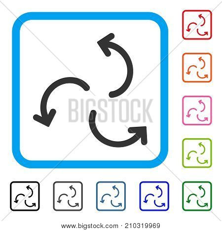 Cyclone Arrows icon. Flat grey iconic symbol in a light blue rounded square. Black, gray, green, blue, red, orange color versions of Cyclone Arrows vector. Designed for web and app UI.