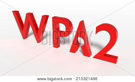 Red word WPA 2 network encryption where the A is shaped by a keyhole backdoor cybersecurity concept 3D illustration