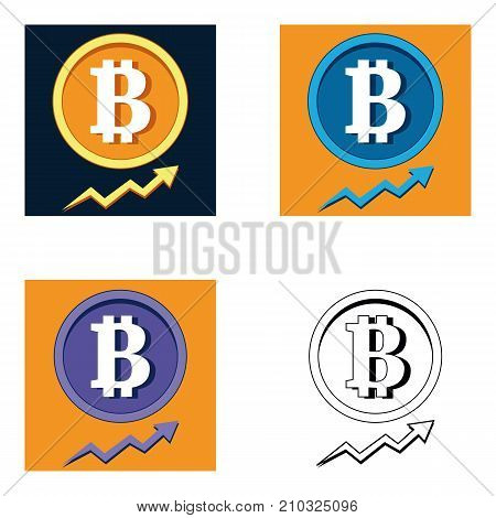 Set vector bitcoin graph on color background. Bitcoin hype concept vector illustration with blank space for text