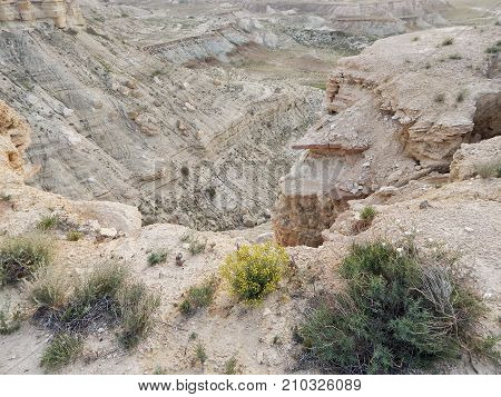 Steppe rocks. Cavity. Arid landscape. Kazakhstan. Mangistau region.