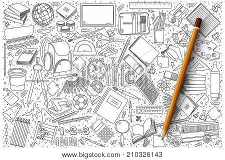 Hand drawn set of school vector doodles
