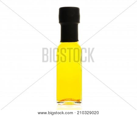 Hot Spicy Olive Oil Glass Bottle On White Background.