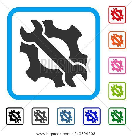 Service Tools icon. Flat gray iconic symbol in a light blue rounded squared frame. Black, gray, green, blue, red, orange color versions of Service Tools vector. Designed for web and software UI.