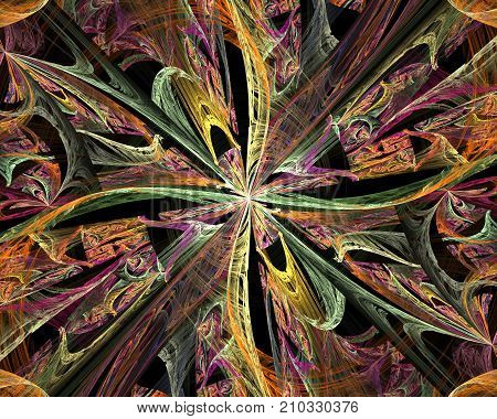 The kaleidoscopical composition in golden tones. Abstract kaleidoscope background. Beautiful kaleidoscope pattern. Multicolor mosaic texture. Unique design