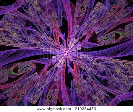 The kaleidoscopical composition in violet tones. Abstract kaleidoscope background. Beautiful kaleidoscope pattern. Multicolor mosaic texture. Unique design