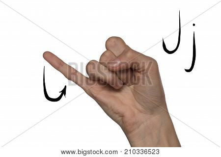 Alphabet for deaf-mutes people with hand gestures and a number letter on a white background