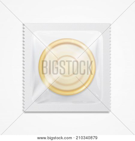 Realistic 3d Detailed Condom with Transparent Foil Package Contraception Method Relaxation Comfort. Vector illustration of Contraceptive Medical Latex Barrier
