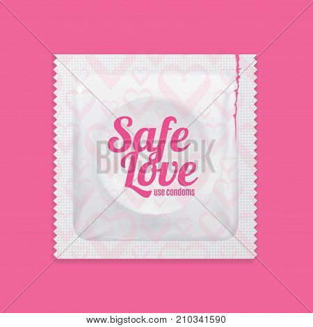 Realistic 3d Detailed Condoms Package Safe Love Concept Contraception Method for Protection Sex on a Pink Background. Vector illustration