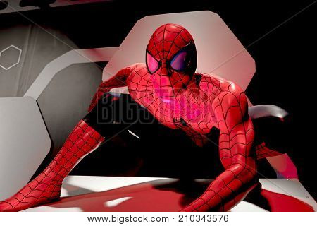 LAS VEGAS, USA - Oct 10, 2017: Close up Spiderman, Madame Tussauds museum in Las Vegas.