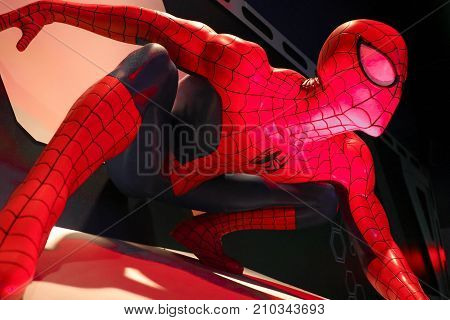 LAS VEGAS, USA - Oct 10, 2017: Close up Spiderman, Madame Tussauds museum in Las Vegas.