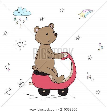 vector card with cute hand drawn bear. vector print.