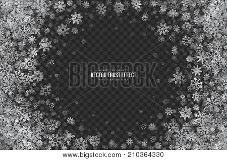 Realistic Vector Winter Silver Shimmer Snowflakes Frost Effect Isolated on Transparent Background. Christmas Holidays Party Abstract 3D Illustration