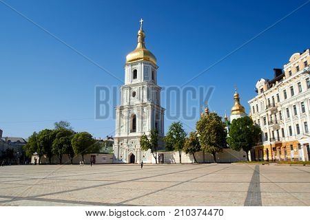St. Sophia Cathedral, Bell tower, kiev, ukraine in spring summer morning