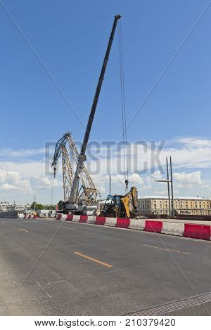 St. Petersburg, Russia - June 17, 2017: Repair of the Tuchkov Bridge in the city of St. Petersburg