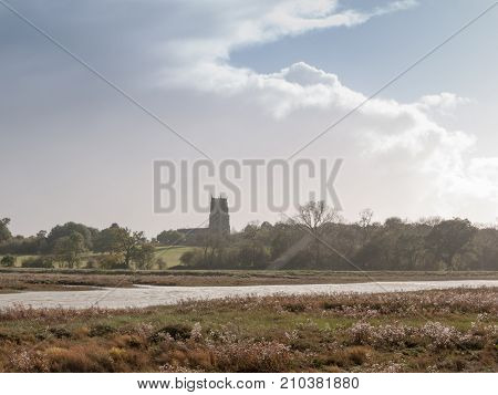 Beautiful Coast Landscape Scene With English Church On Horizon Alresford