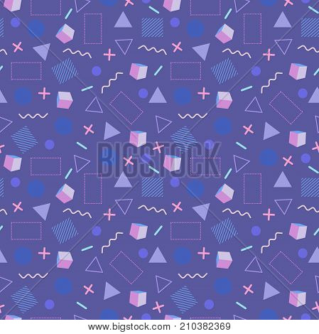 Geometric seamless pattern color style consisting of line geometric different shapes and lines. Colorful geometric seamless pattern. Hipster memphis style.