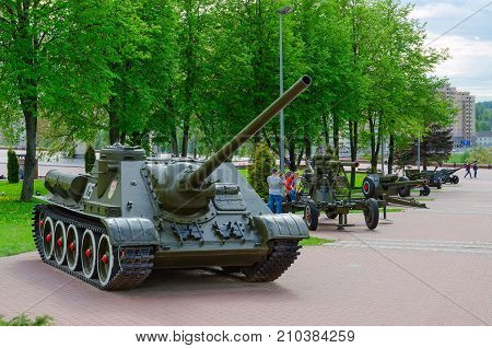 VITEBSK BELARUS - MAY 22 2017: SU-100 (Soviet self-propelled artillery unit class 
