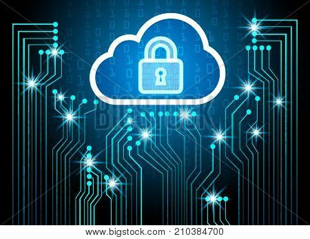 Cyber Security Data Protection Business Technology Privacy concept key lock and cioud virtual screen technology background Abstract cyber hi speed digital technology vector illustration.