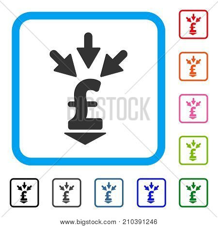 Integrate Pound Payment icon. Flat grey pictogram symbol inside a light blue rounded squared frame. Black, gray, green, blue, red, orange color additional versions of Integrate Pound Payment vector.