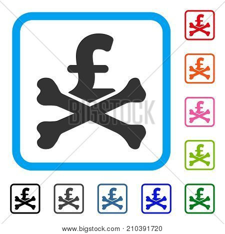 Mortal Pound Debt icon. Flat gray iconic symbol inside a light blue rounded rectangle. Black, gray, green, blue, red, orange color additional versions of Mortal Pound Debt vector.