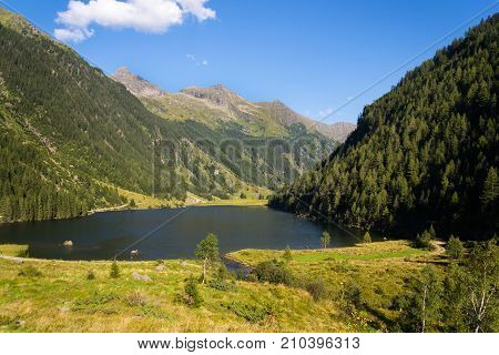 Alpine Mountain Lake Riesachsee Mit Riesachsfalle Near Schladming In Austria
