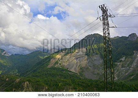 The moody early autumn landscape near the small hill village of Casso in Friuli Venezia Giulia north east Italy.