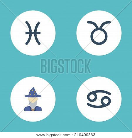 Flat Icons Crab, Fishes, Augur And Other Vector Elements