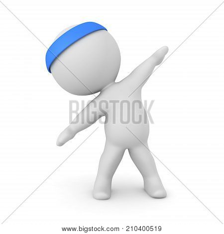3D Fitness guy doing warm up stretches. Isolated on white.