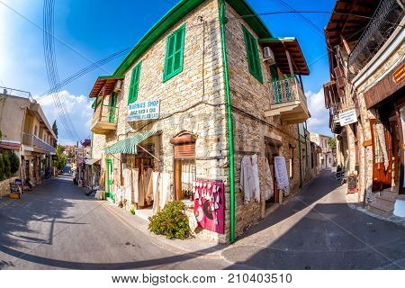 Lefkara Cyprus - September 29 2017: Traditional Embroideries And Souvenir Shop.