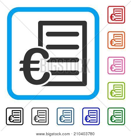 Euro Pricelist icon. Flat gray pictogram symbol in a light blue rounded frame. Black, gray, green, blue, red, orange color versions of Euro Pricelist vector. Designed for web and software UI.