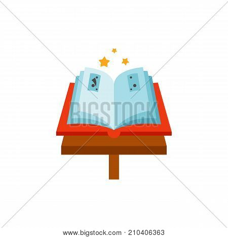 Open book on stand and three stars. Attribute, magic, bewitchment. Halloween concept. Can be used for topics like playing, party, magic spells.