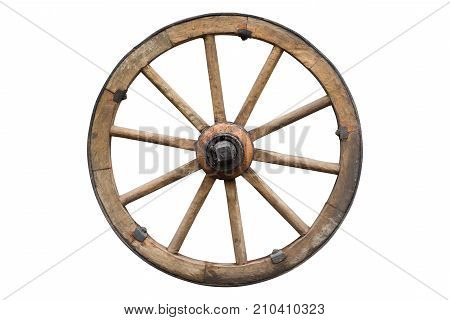 wooden wheel isolated on white with clipping path included