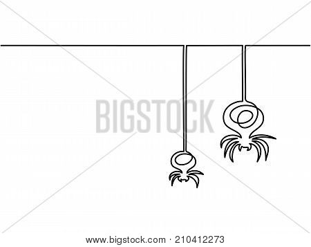 Continuous line drawing of Halloween Spiders. Vector illustration