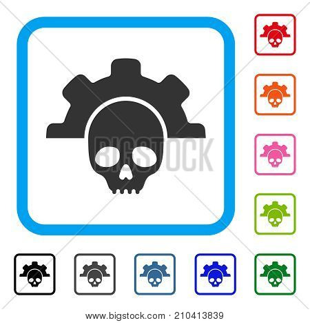 Dead Tools icon. Flat grey iconic symbol inside a light blue rounded rectangular frame. Black, gray, green, blue, red, orange color variants of Dead Tools vector. Designed for web and application UI.