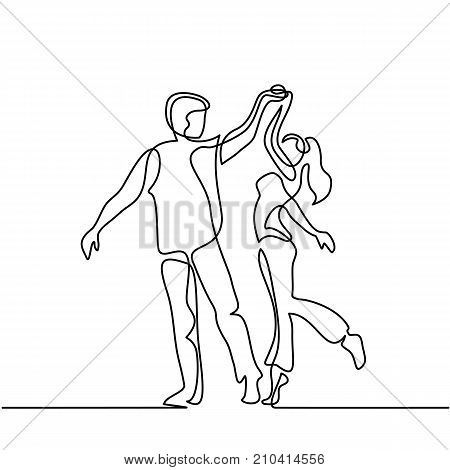 Continuous line drawing. Happy loving couple dancing. Vector illustration