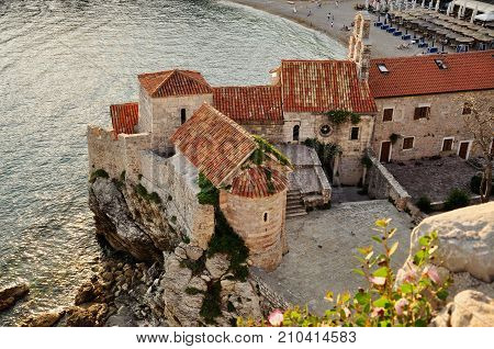 Top view on the old town of Budva on June in Budva, Montenegro