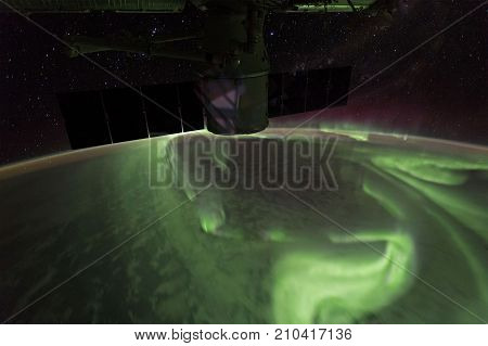 Southern Lights near the Great Australian Bight. View from the International Space Station. Elements of this image furnished by NASA.