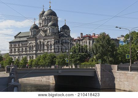 St. Petersburg, Russia - June 17, 2017: Karpovsky Bridge and St. John's Convent in St. Petersburg