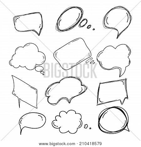 set of handdrawn doodle boobles for your text. design for comics Speech situation phrases with a black pencil. Vector illustration.