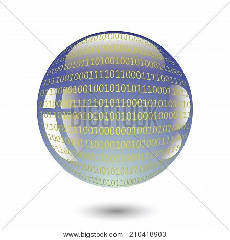 digital sphere with programming code isolated on white background
