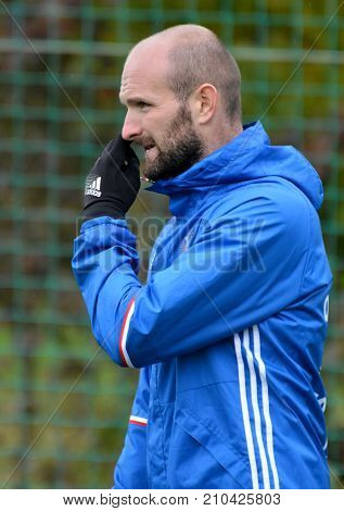 Moscow Russia - October 5 2017. Russian international football midfielder Konstantin Rausch in training session before test match against South Korea in Moscow.
