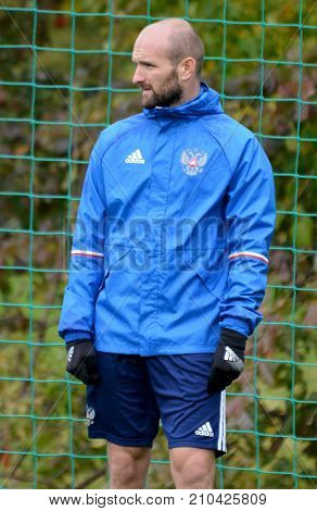 Moscow Russia - October 5 2017. Russian international football midfielder Konstantin Rausch in training session before test match against South Korea in Moscow.