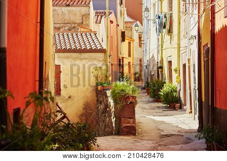Colorful Houses On A Street Of Bosa, Sardinia, Italy