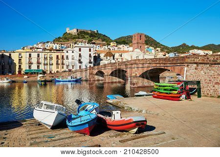 Colorful Fishing Boats In Bosa, Sardinia, Italy
