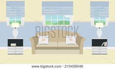 Living Room Flat With Sofa, Lamp, Window