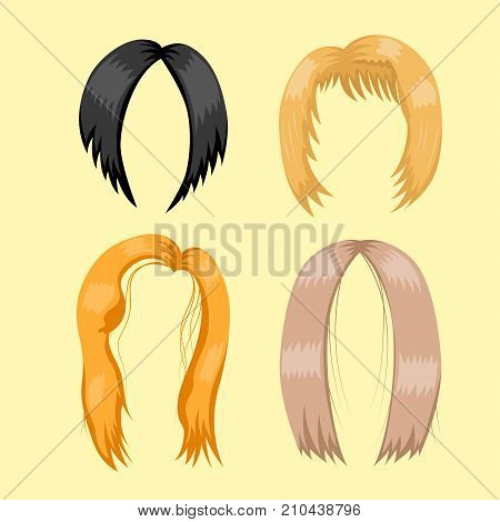 Set of woman hair styling vector illustration. Young brown silhouette health color haircut. Beautiful glamour design long model barber attractive stylish portrait.