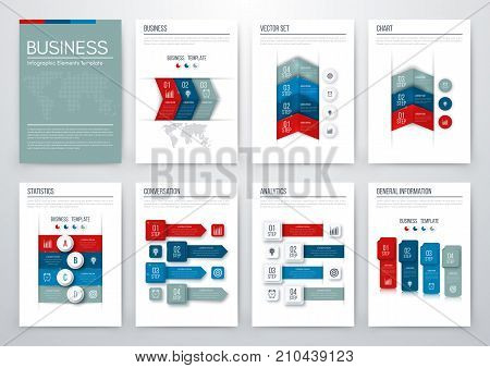 Set with infographics. Data and information visualization. Template. Stock vector. Dynamic infographics stylish geometric. element for design business invitations, gift cards, flyers and brochures