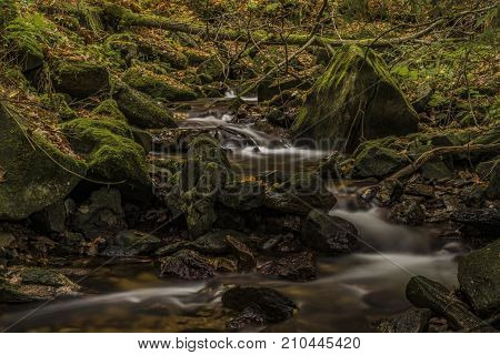 Javori Creek In Krkonose Mountains National Park In Autumn Color Day