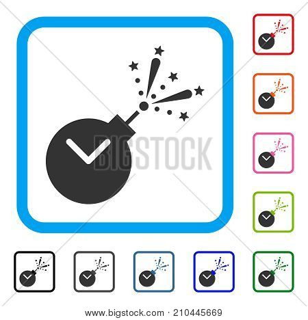 Time Fireworks Charge icon. Flat gray pictogram symbol in a light blue rounded squared frame. Black, gray, green, blue, red, orange color variants of Time Fireworks Charge vector.